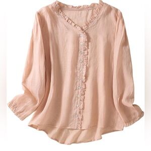 Mumianxiu Vintage Style Women's Shirt Spring Cotton Linen Blouses Loos Ruffles L